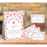 Strawberry Diapers And Wipes Raffle Game For Baby Shower, Diaper Prize Party Decorations, 1 Standing Sign And 50 Raffle Tickets Set, Congratulations For The New Baby