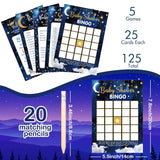 145 Pieces Baby Shower 5 Games Set Baby Shower Games Activities With 20 Pencils For Girls Boys Include Descriptions, Wishes, Guess Who, Bingo Activities (Moon And Star)