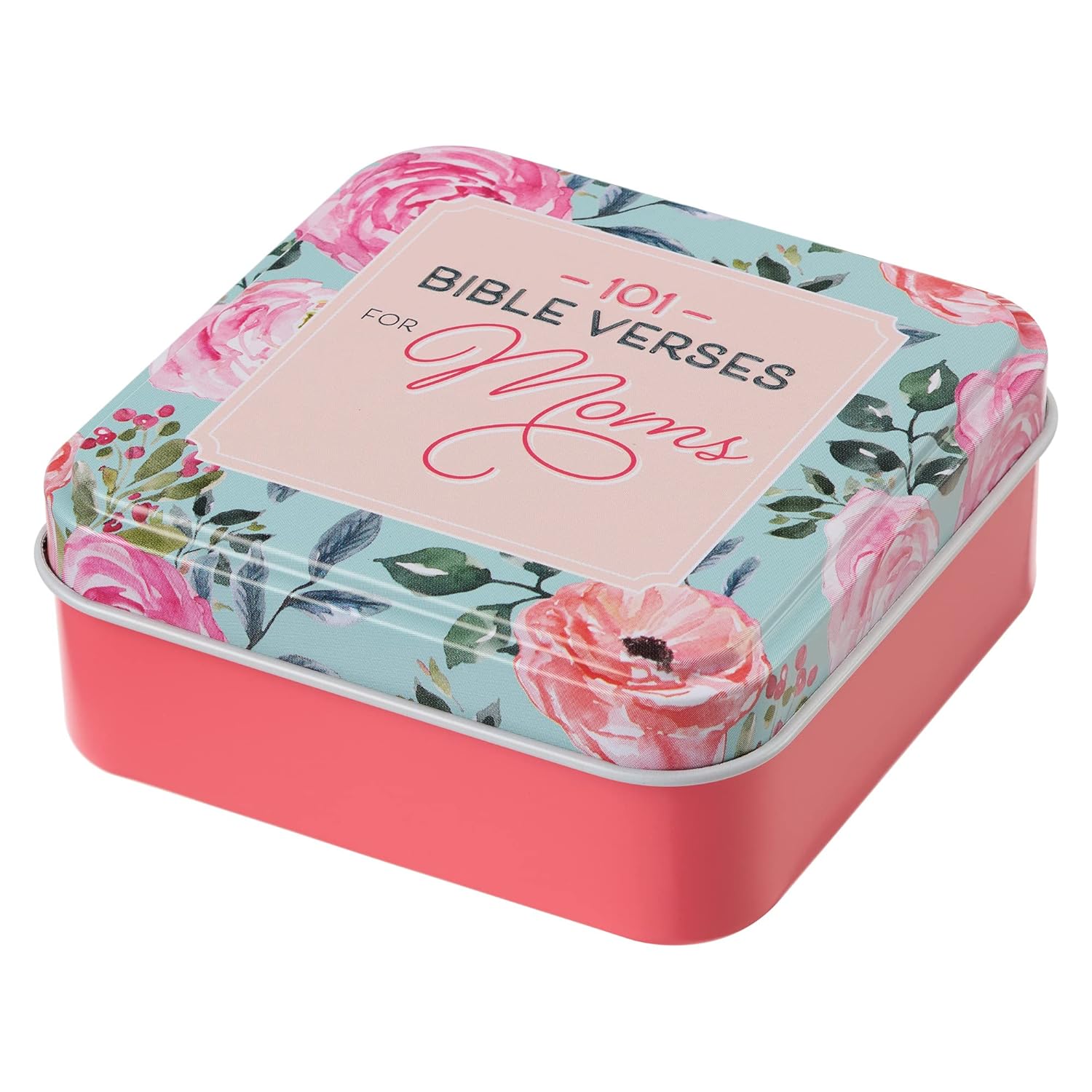 Scripture Devotional Cards - 101 Bible Verses For Moms - Daily Encouraging Devotion Prayer Card For Mothers, 51 Double-Sided Cards In Sturdy Storage Gift Tin, Floral, Coral Pink
