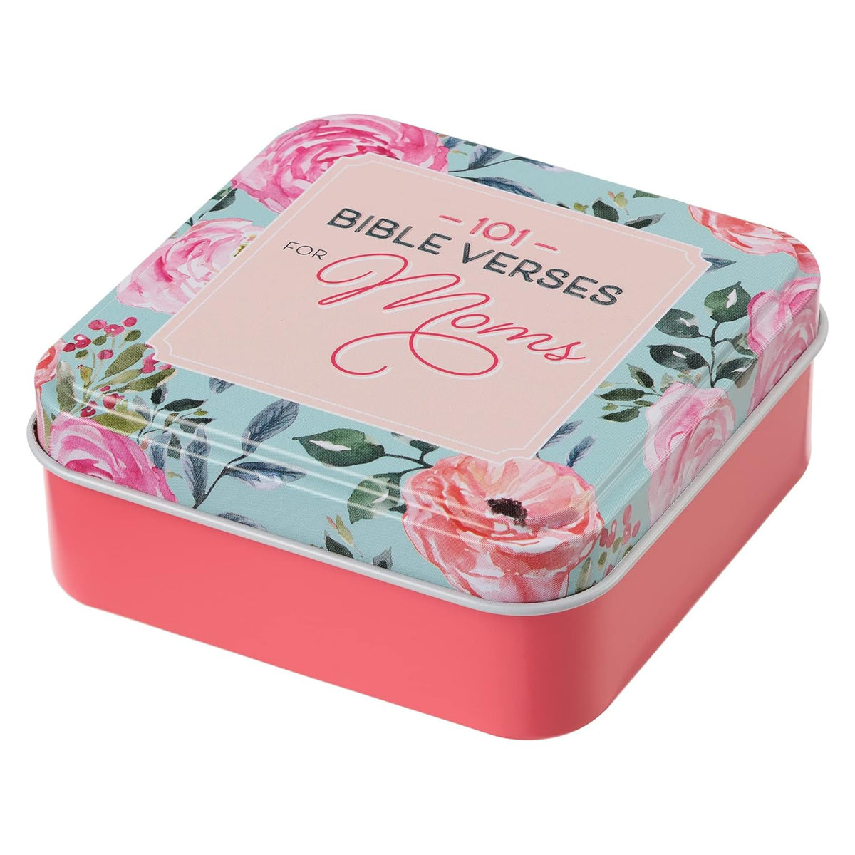 Scripture Devotional Cards - 101 Bible Verses For Moms - Daily Encouraging Devotion Prayer Card For Mothers, 51 Double-Sided Cards In Sturdy Storage Gift Tin, Floral, Coral Pink