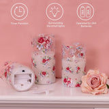 Rose Flameless Glass Candles With Remote, Real Wax 3D Wick Flame Battery Operated Led Candles With Love Pink Rose, For Romantic Special Night, Pink Roses House Decor, Set Of 3