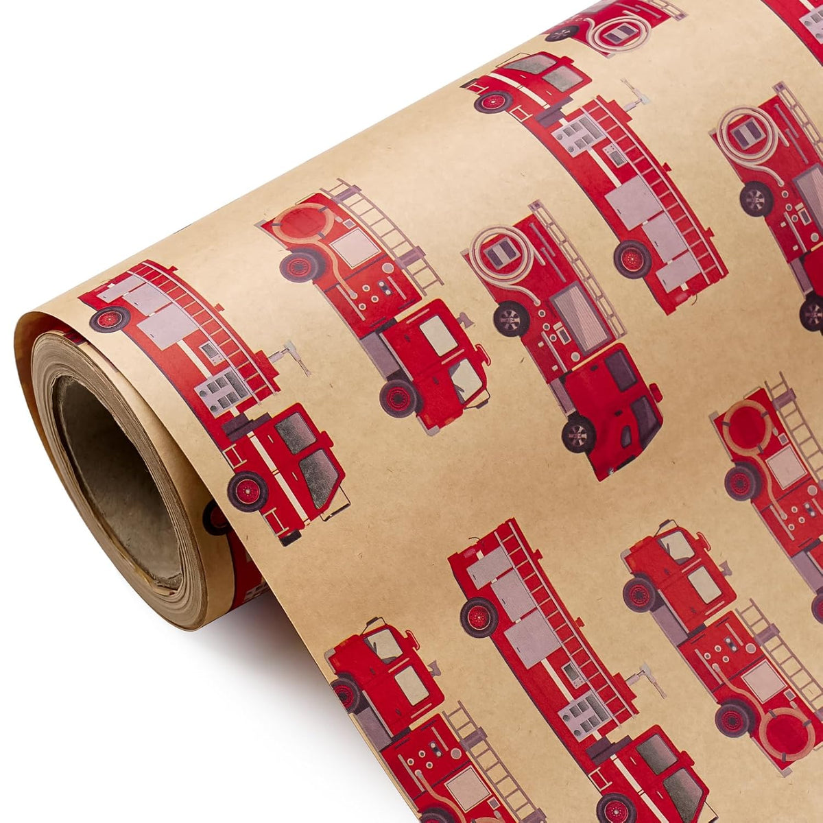 Kraft Fire Truck Wrapping Paper Roll - Mini Roll - 17 Inch X 16.5 Feet - Red Fire Engine Car Wrapping Paper, Perfect For Kids Boys Birthday, Baby Shower