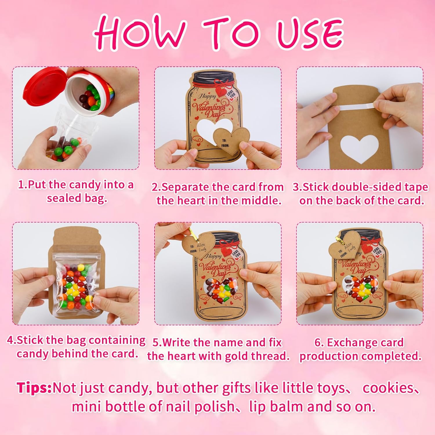 Valentines Day Cards For Kids, 50 Pack Bulk Mason Jar Valentines Day Candy Gift Exchange Cards For Boys Girls Classroom School Party Favors(Candy Not Included)