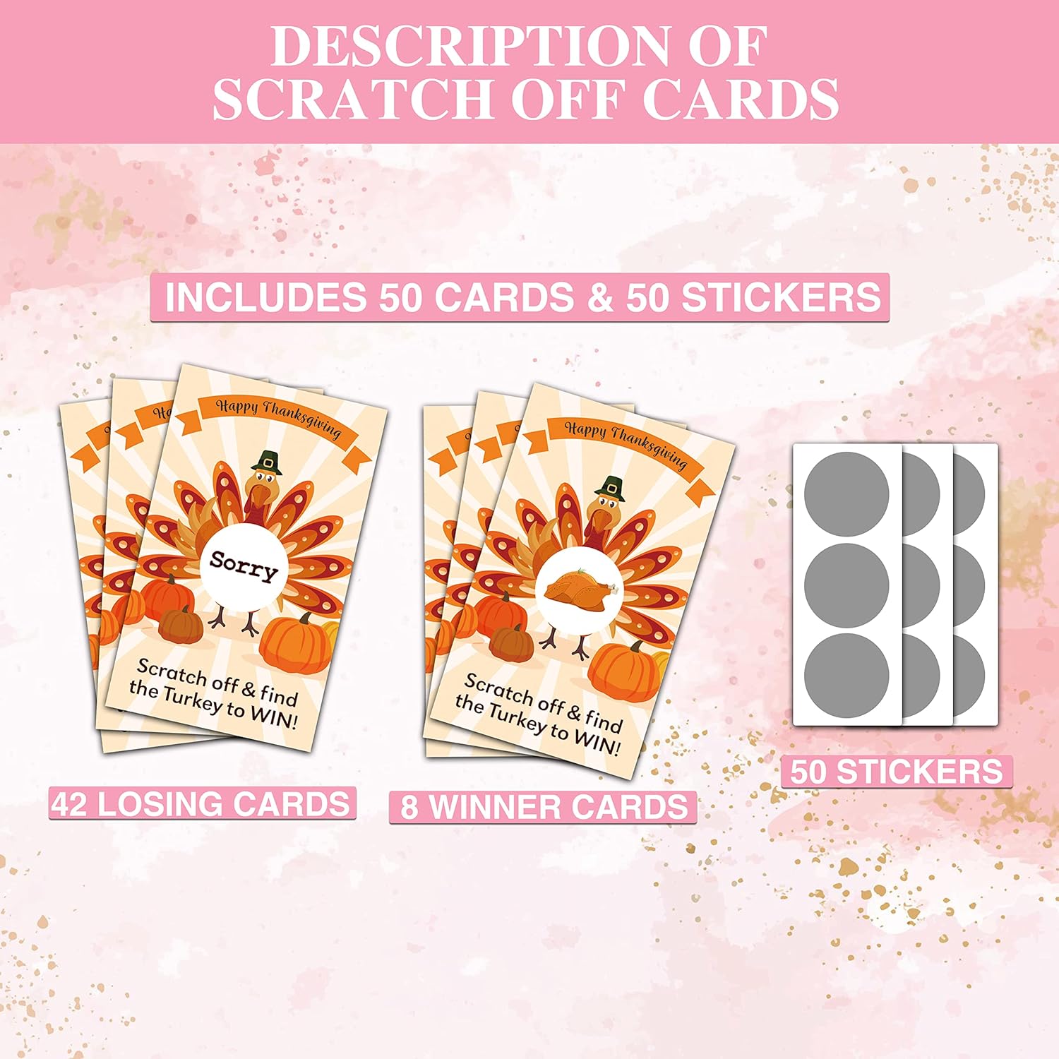 Thanksgiving Day Scratch Off Game Cards - Pumpkin & Turkey Design Fall Harvest Party Game - Halloween/Autumn Themed Party Activities & Supplies Decorations - 50 Pack(02)