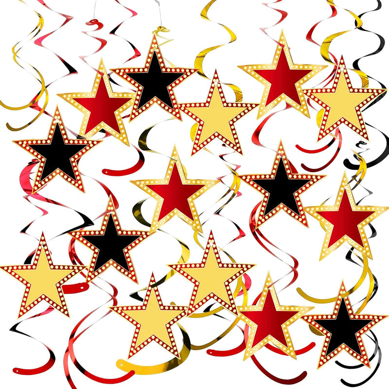 39 Pieces Star Style Red Gold And Black Hanging Swirls For Movie Night