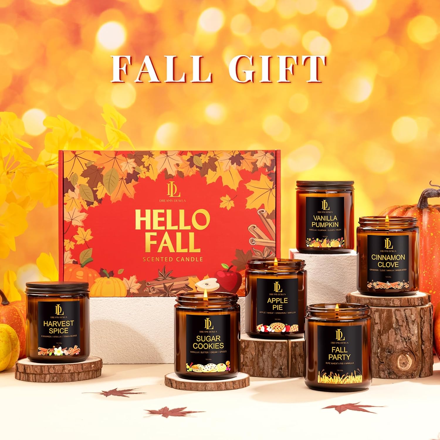 Winter Candles, 6 Pack Soy Candle Set, Winter Scented Candles For Home, Holiday Christmas Gifts For Women Men, Scents Of Sugar Cookies/Vanilla Pumpkin/Cinnamon Clove/Apple Pie/Harvest Spice/Fall Party