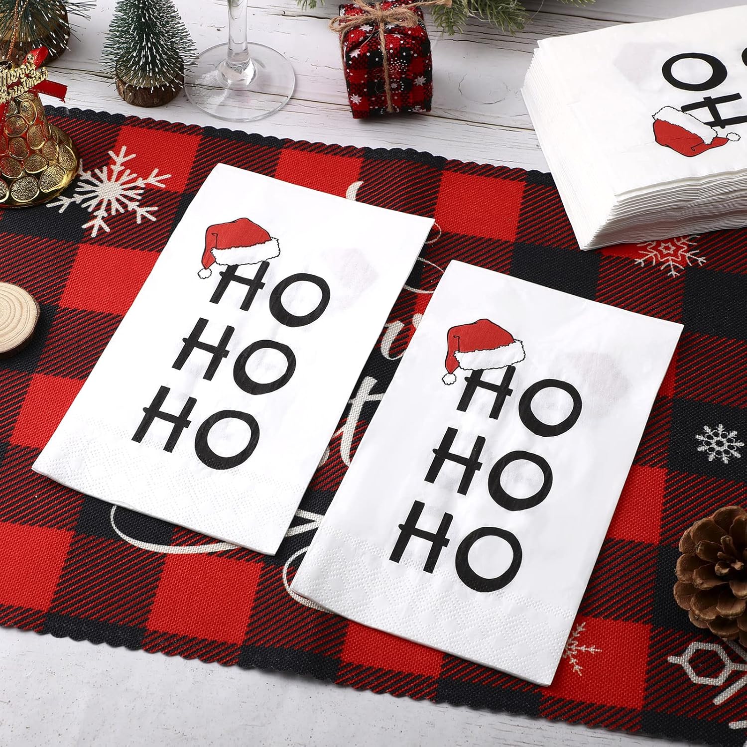 100 Pieces Christmas Napkins Paper Disposable Cocktail Napkins Guest Bathroom Napkins Christmas Tissue Decorative For Christmas Holiday Lunch Tea Birthday Xmas Party Supplies