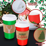50 Pack 16 Oz Christmas Disposable Coffee Cups With Lids And Sleeves Merry Christmas Paper Coffee Cups Red And Green Drinking Cup For Beverage Cold Hot Drinks Holiday