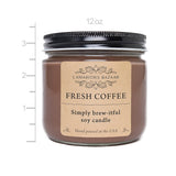 Fresh Coffee Large 12Oz Candle | Freshly Brewed Dark Coffee Fragrance | Warm + Cozy Handcrafted Soy Candle