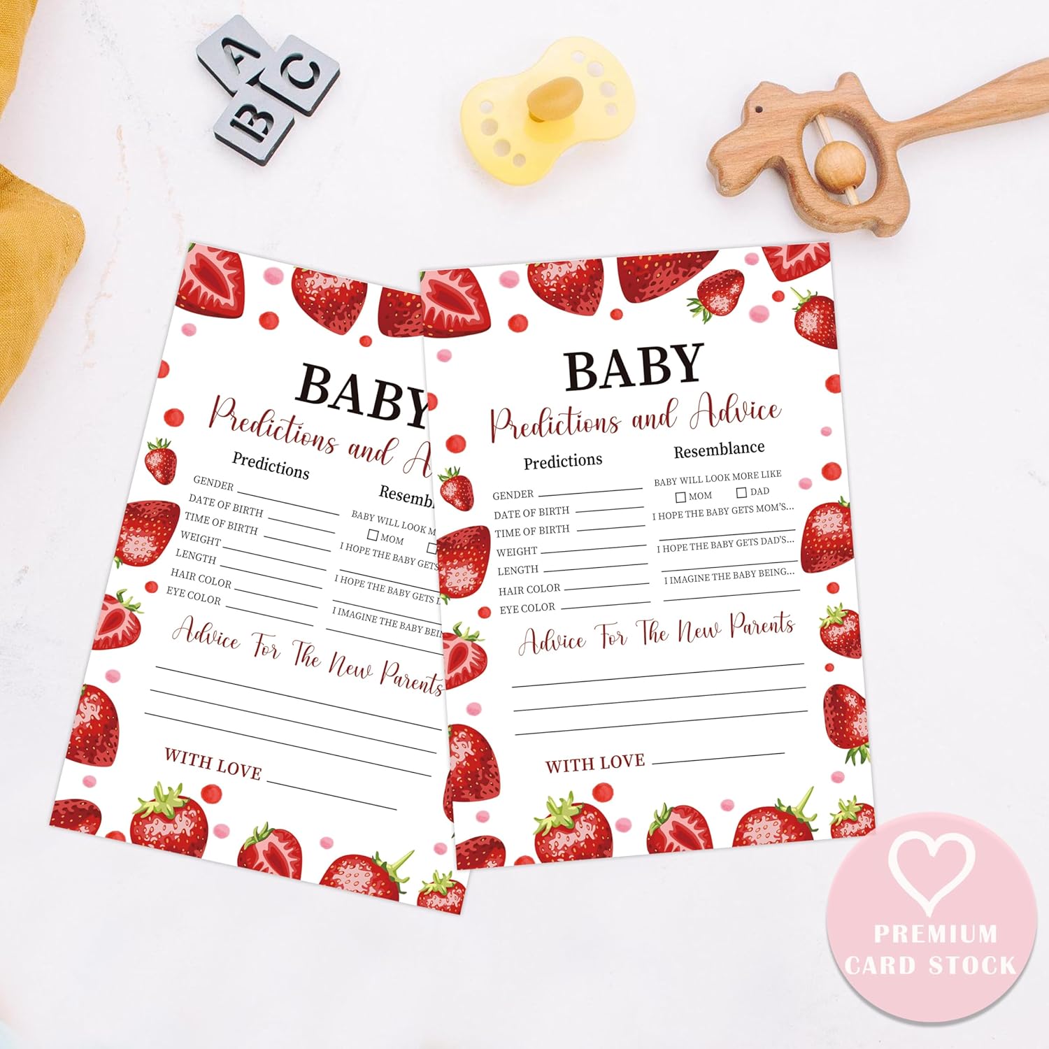 Strawberry Baby Predictions And Advice Cards, Baby Shower Game, Pack Of 30 Game Cards, Gender Neutral Boy Or Girl, Fun Baby Game And Activity - Fa18