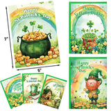St. Patrick’S Day Cards Green Irish Shamrock Greeting Card Rainbow Leprechaun Gold Coin Notes Card For Holiday Supplies Party Favors 12Pcs