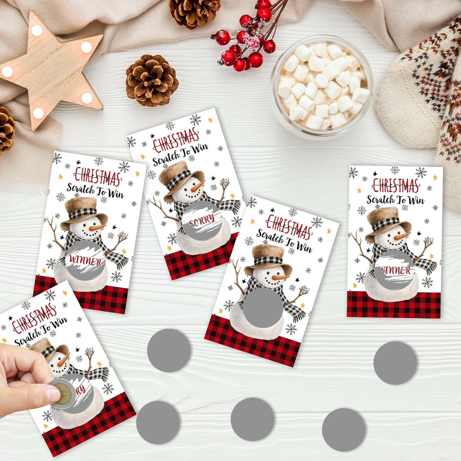 40 Pieces Christmas Party Scratch Off Cards, Plaid Scarf Snowman Christmas Raffle Tickets, Xmas Holiday Party Activities For Adults Game Prizes -A02