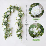 5.91Ft Artificial Eucalyptus Garland With Flowers, Fake Flower Rose Gypsophila, Faux Floral Greenery Garland For Wedding Spring Home Party Craft Art Table Runner Decor