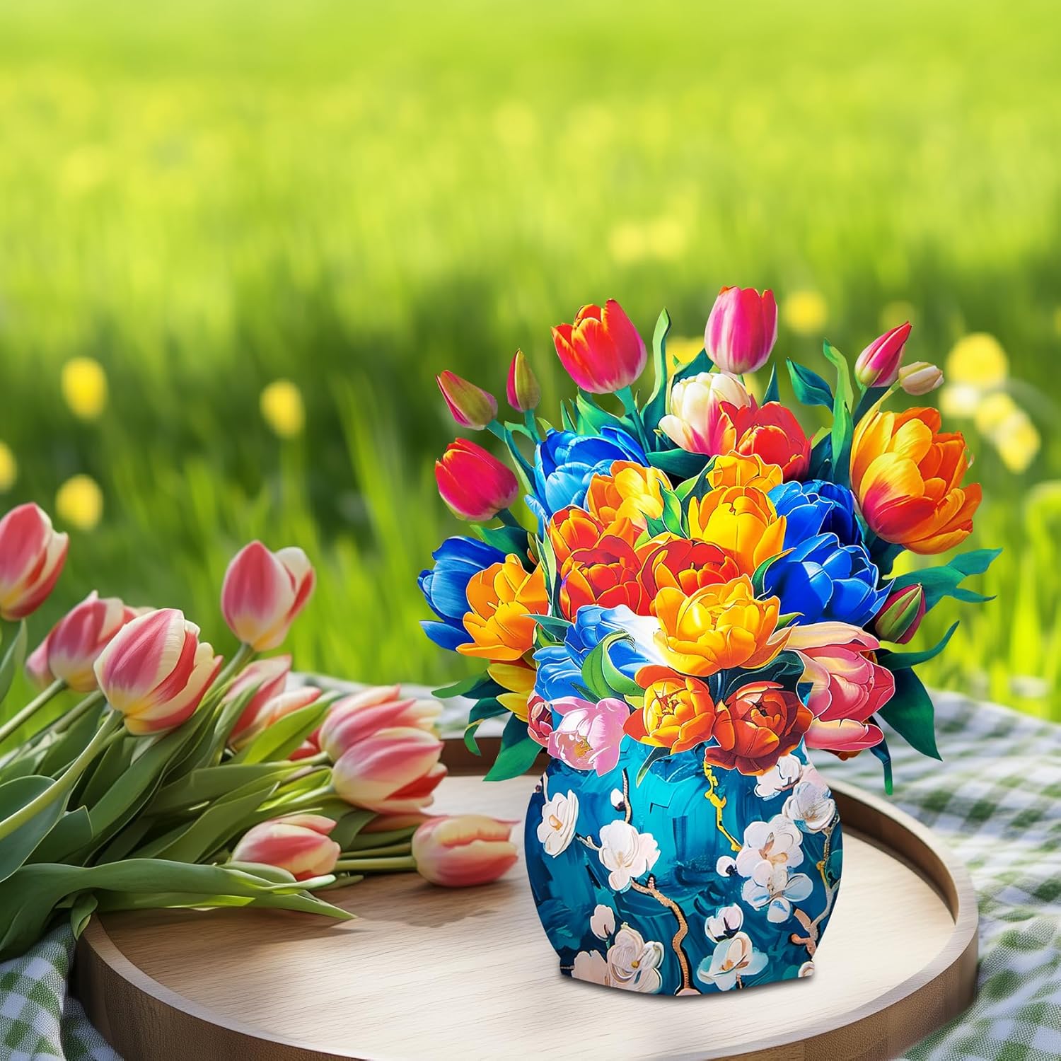 Pop Up Flower Card, 13 Inch Tulips Paper Flower Bouquet Greeting Cards With Note Cards & Envelope, Birthday, Mother’S Day, Thank You, Get Well Gifts For Women Wife Mom Daughter