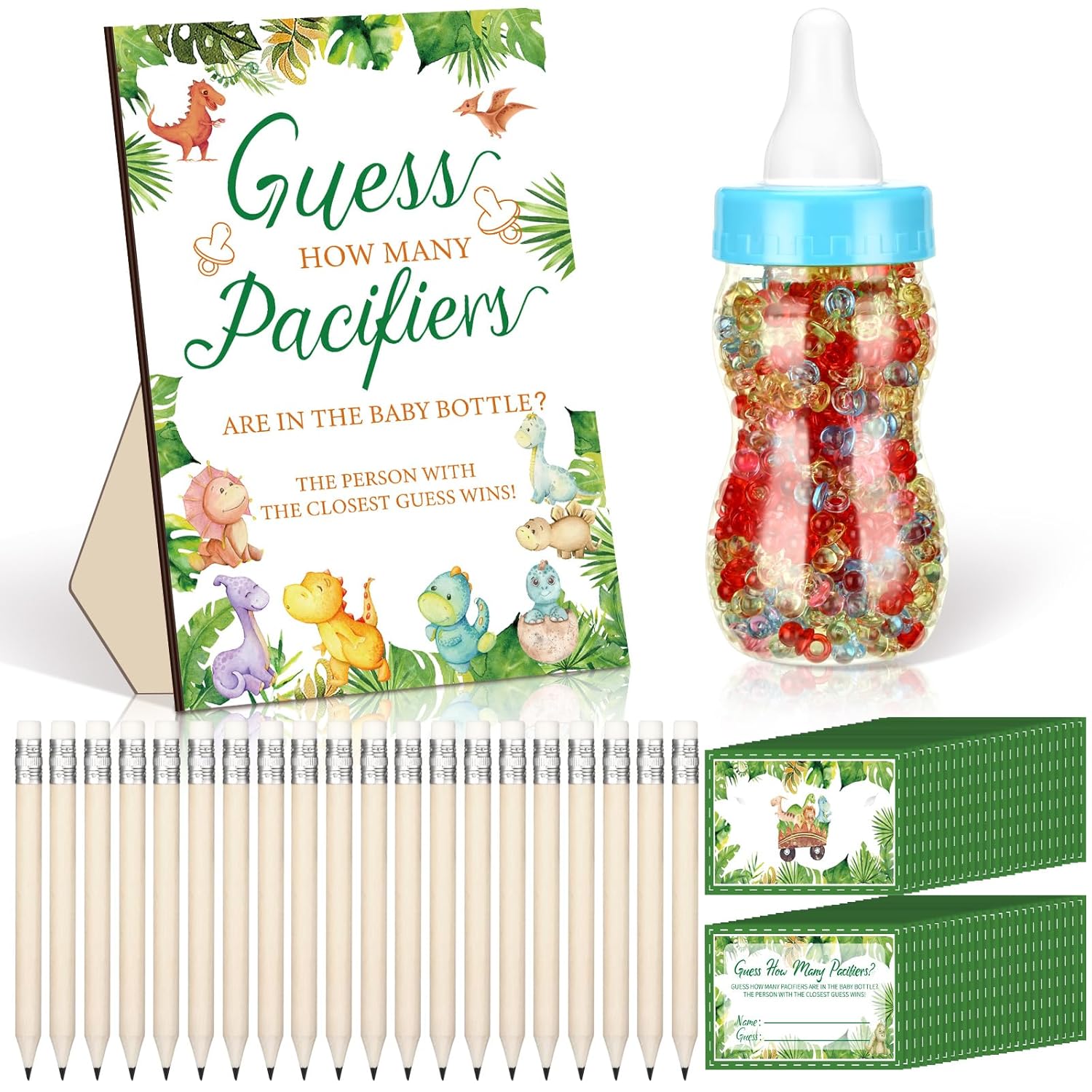 Dinosaur Baby Shower Game Guess How Many Pacifiers Games Sign 50 Small Guessing 20 Hb Pencils 750 Ml Milk Bottle 400 Acrylic Pacifiers Decorations Guests Gender Reveal Party Favors