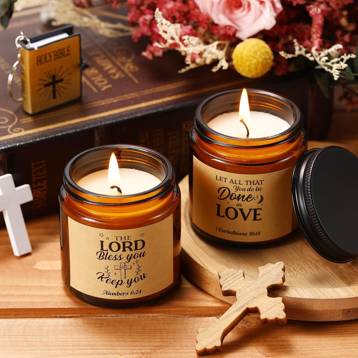 12 Pcs Christian Scented Candles Bulk 3.5 Oz Inspirational Christmas Gifts Bible Verse Candle For Women Coworkers Birthday Wedding Sunday School Church Appreciation Gifts(Brown)