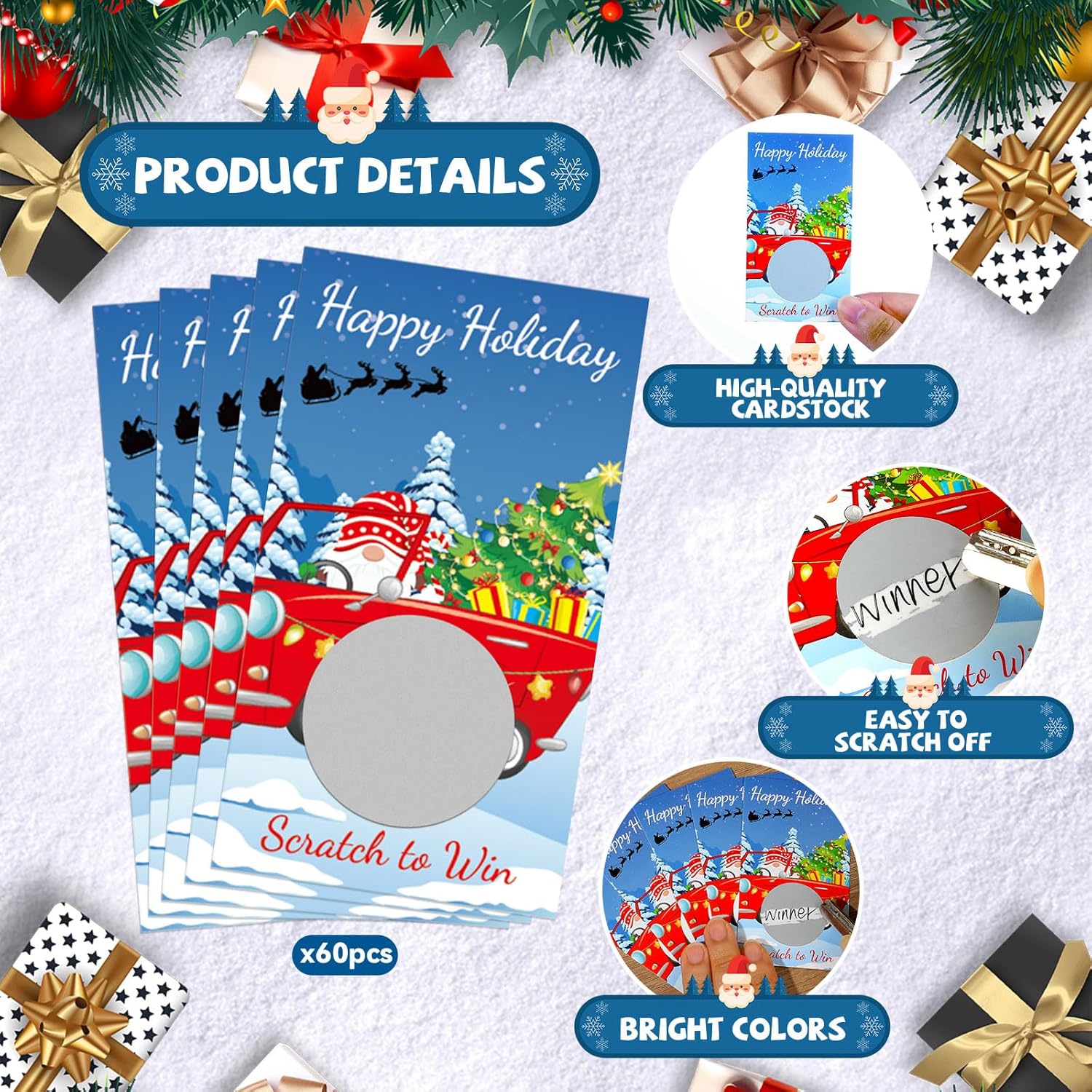 60 Pieces Christmas Scratch Off Cards Stickers Xmas Party Games Xmas Blank Gift Certificate For Festive Raffle Tickets 3.5 X 2.1 Inch Christmas Dwarf Party Favors Games Supplies