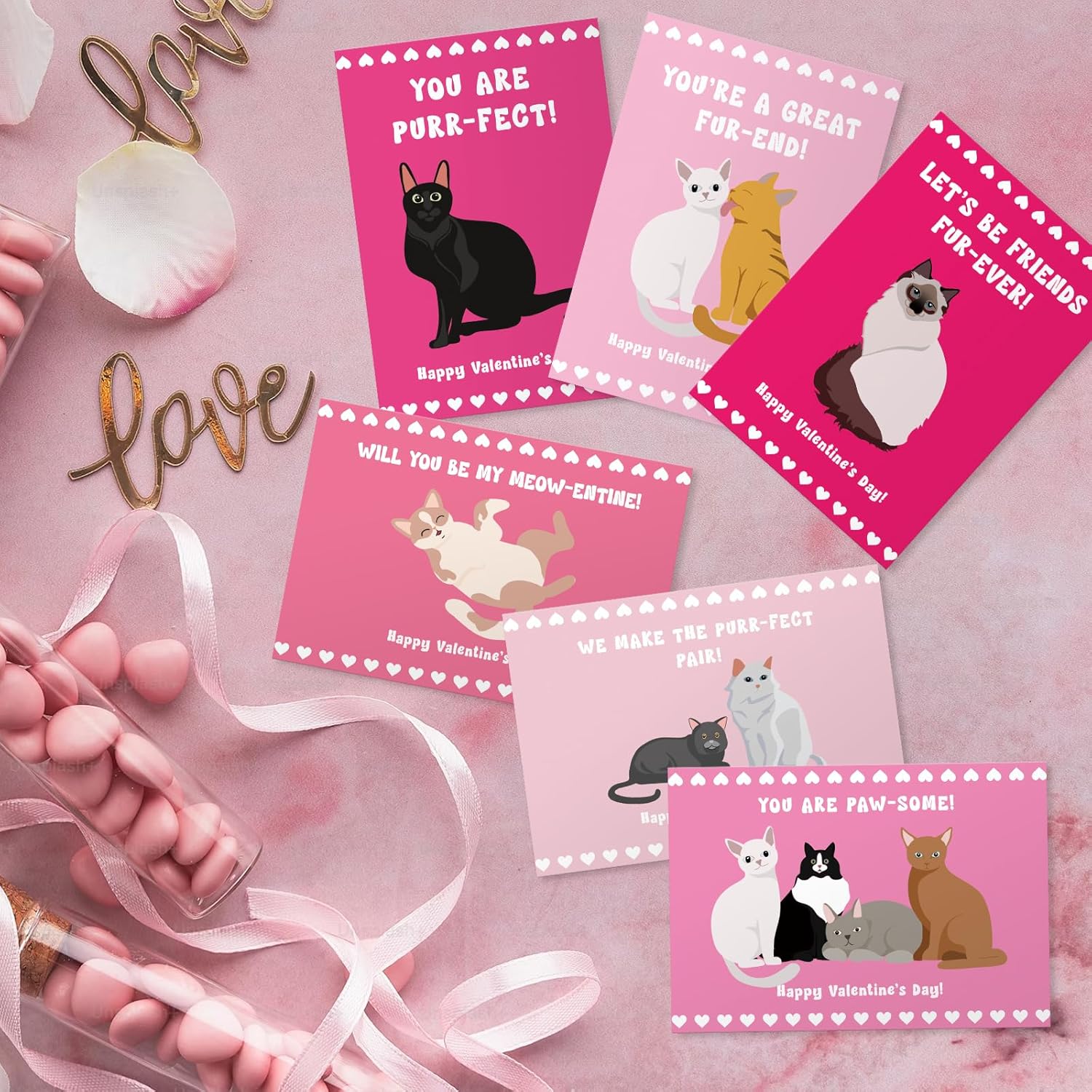 Funny Cat Valentine'S Day Cards Bulk With Envelopes & Stickers, 36 Pack Cute Kitten Valentines Day Postcards For Kids Students, 5 X 3.5 In Pun Valentines Notecards For School Preschool Class Classroom
