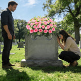Artificial Cemetery Flower Saddle – Artificial Rose Memorial Flowers, Flower Saddles For Graves– For Headstone Decorations On Memorial Day, Christmas, Valentine’S Day ? (Pink)