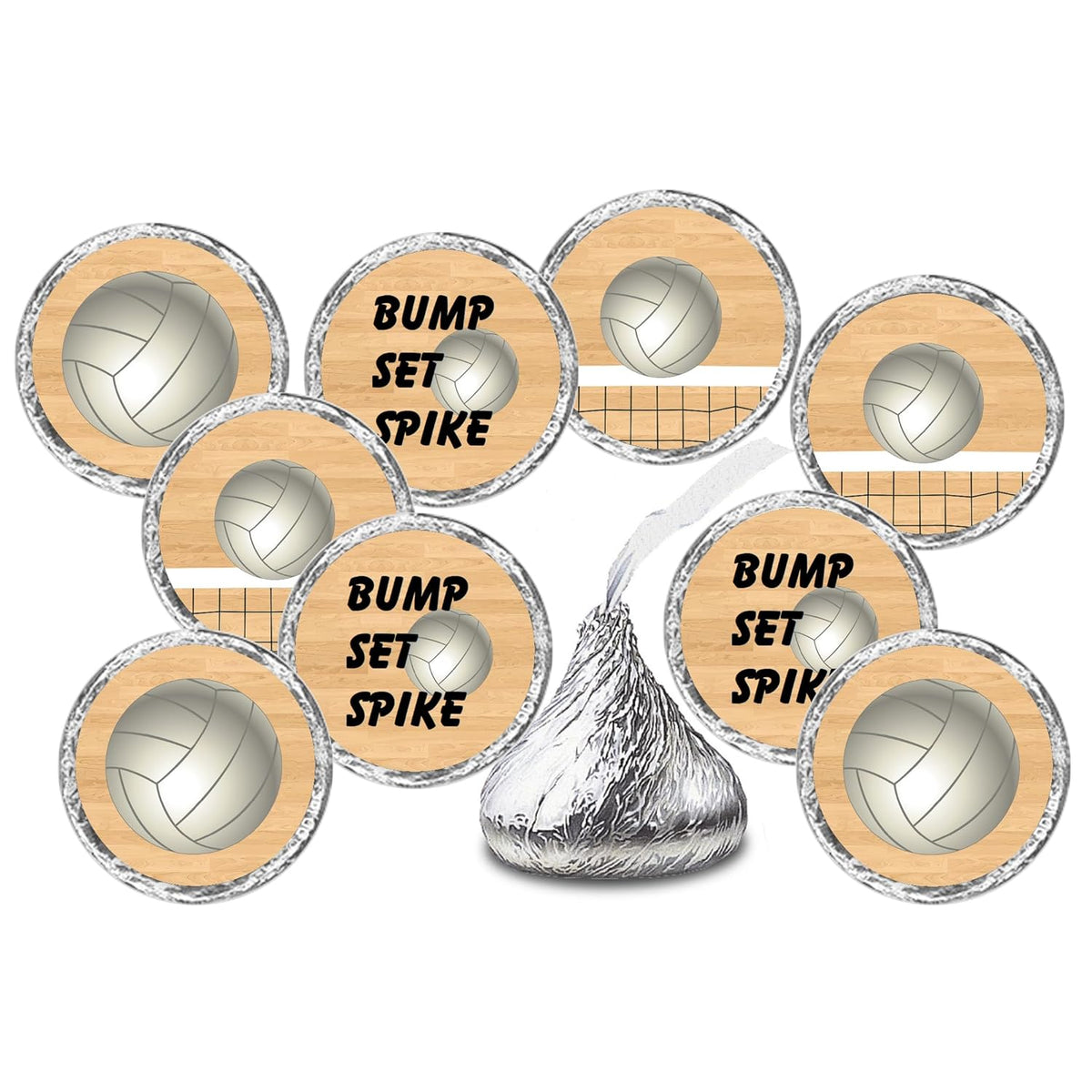 216 Sports Volleyball Kisses Stickers, Kisses Stickers For Birthday Party, Baby Shower, Wedding, Graduation, Or Any Family Event Decorations, Candy Not Included. Made In Usa