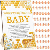 51 Pcs Cool Baby Shower Games Who'S Watching The Baby Sign Wooden Gift Sets Gender Reveal Party Favors 50 Tiny Plastic Babies Small Mini For Party Decors(Bee)