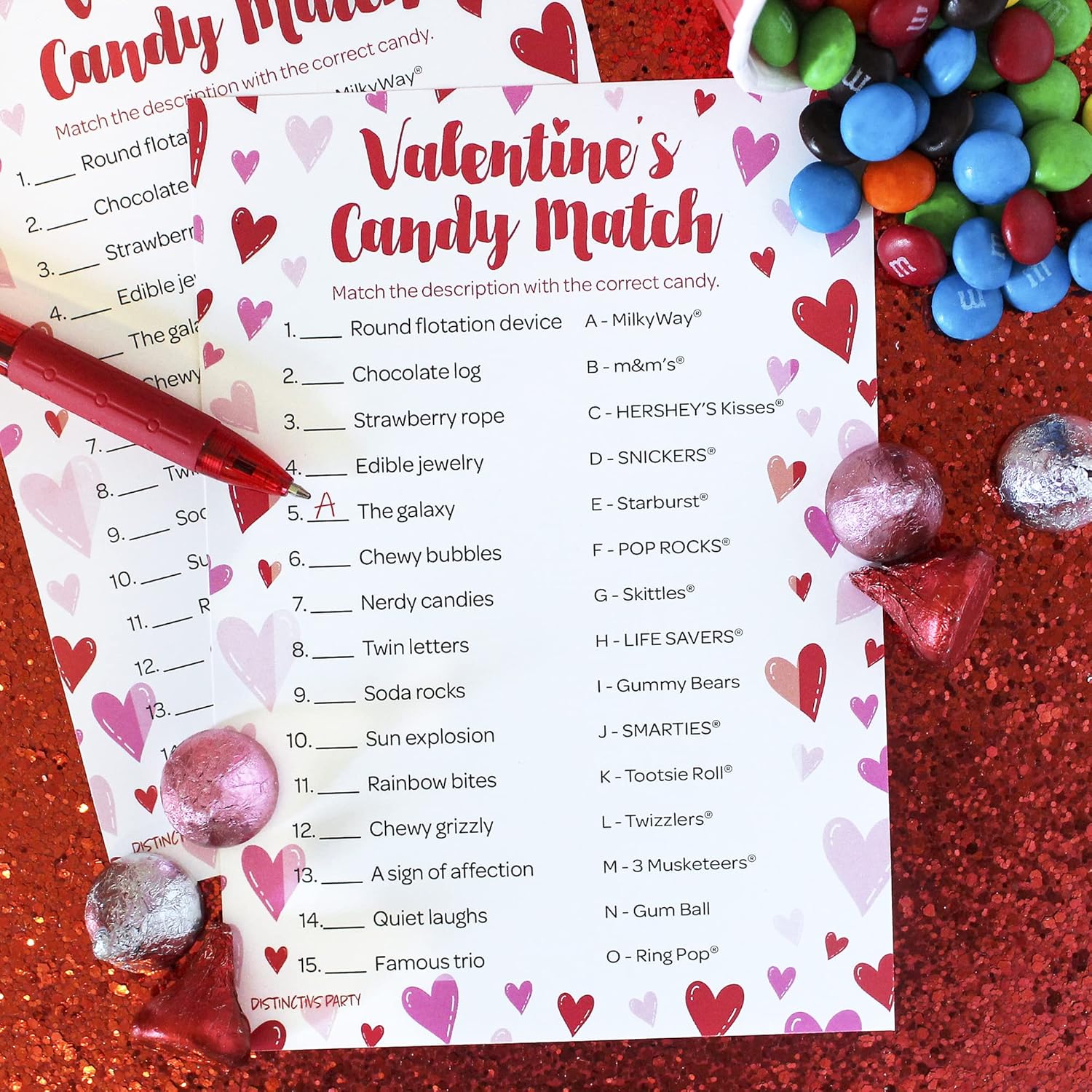 Valentine'S Day Candy Match Game, Classroom Party Activity For Kids And Adults - 25 Count, Valentine Guessing Game For Families, Couples, Friends