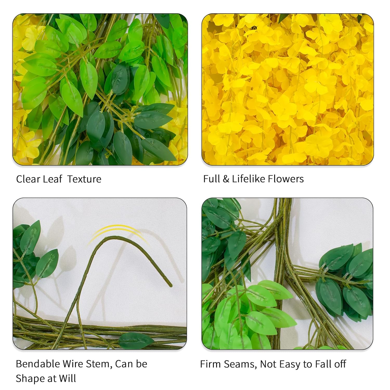 Wisteria Hanging Flowers 12 Pack Wisteria Artificial Flowers Fake Silk Flowers String Vine Ratta Hanging Garland For Home Garden Party Wedding Backdrop Arch Decor (Yellow)