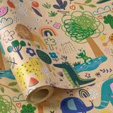 Baby Shower Wrapping Paper Roll - 17 Inches X 16.4 Feet - Colorful Cartoon Animal Design On Kraft Paper - For Boy Or Neutral Gift Wrapping, Kids' Birthday Party And Baby Shower
