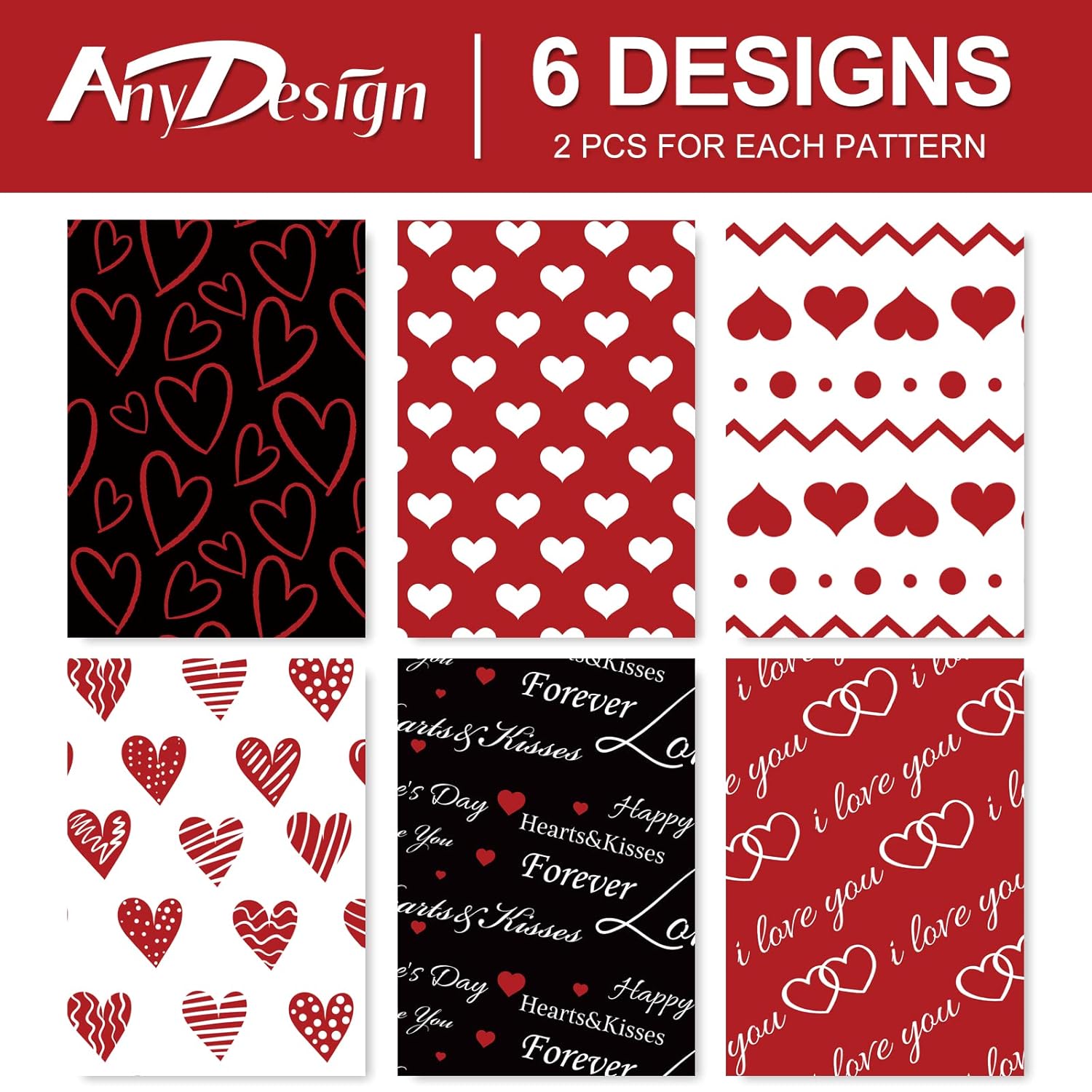 12 Sheet Valentine'S Day Wrapping Paper Red White Black Hearts Wrapping Paper Sweet Love Art Paper For Wedding Anniversary Baby Shower Birthday Gift Packing, 19.7 X 27.6 Inch, Folded Flat