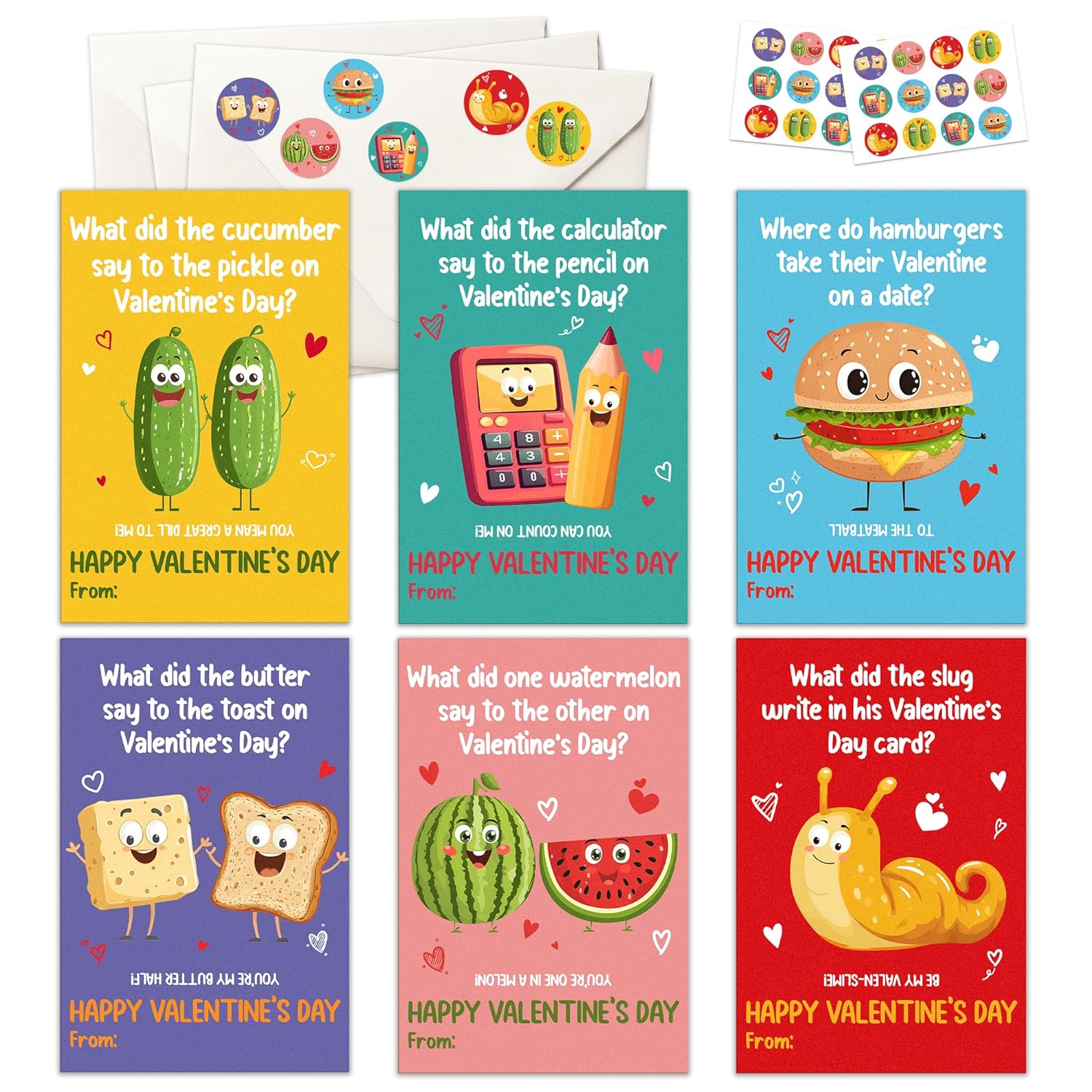 36 Packs Valentines Day Cards For Kids - Funny Valentines Day Gifts For Kids Classroom School Party Favors, Boys, Girls, Toddlers - 3.2''X 4.7'' Puns 6 Designs Exchange & Envelopes, Stickers