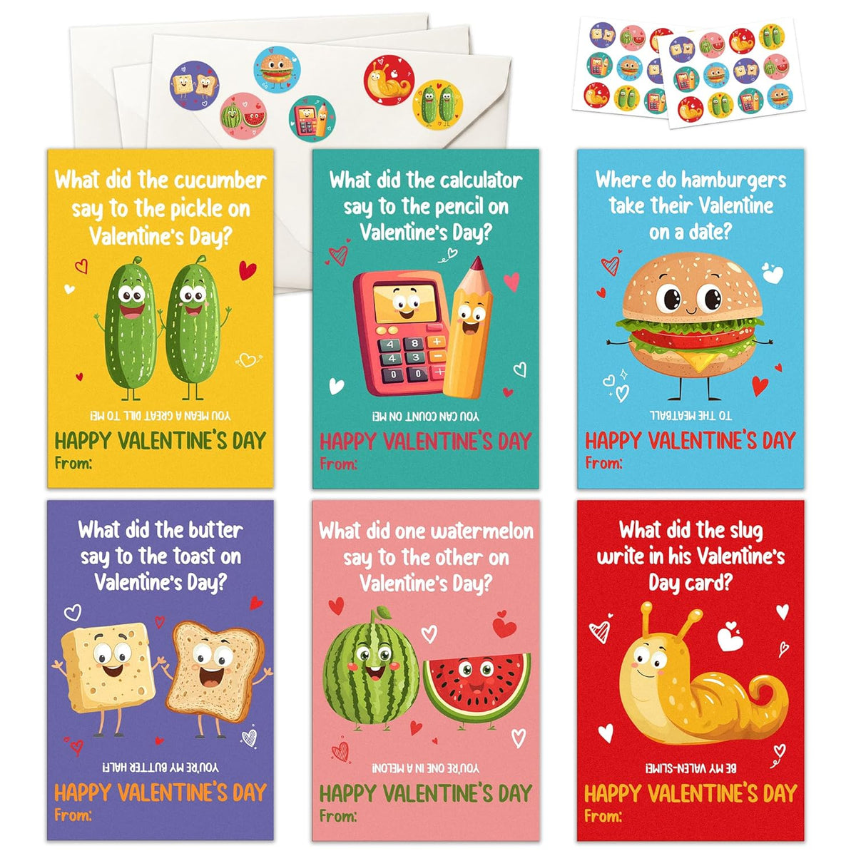 36 Packs Valentines Day Cards For Kids - Funny Valentines Day Gifts For Kids Classroom School Party Favors, Boys, Girls, Toddlers - 3.2''X 4.7'' Puns 6 Designs Exchange & Envelopes, Stickers