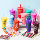 96 Pcs Team Appreciation Gifts For Employee 24 Oz Inspirational Plastic Cups Bulk With Lid And Straw Notebooks Ballpoint Pens Keychain Set Thanksgiving Christmas Gifts (Colorful)