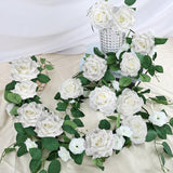 Pack Of 2 Artificial Rose Garlands, 5.9 Ft Flower Floral Vine For Wedding Arch Aisle Mantle Table Runner Centerpieces Backdrop Patio Decorations - White