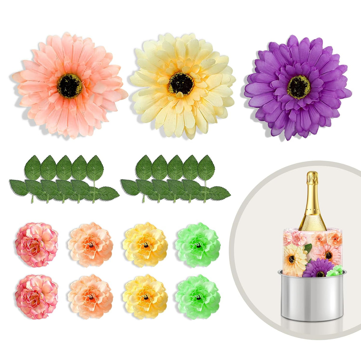 Artificial Flowers Bulk, Small Fake Flowers 21Pcs Set, Silk Flowers For Home Decor Indoor/Diy Crafts/Ice Molds Decoration (Ice Mold Not Included)
