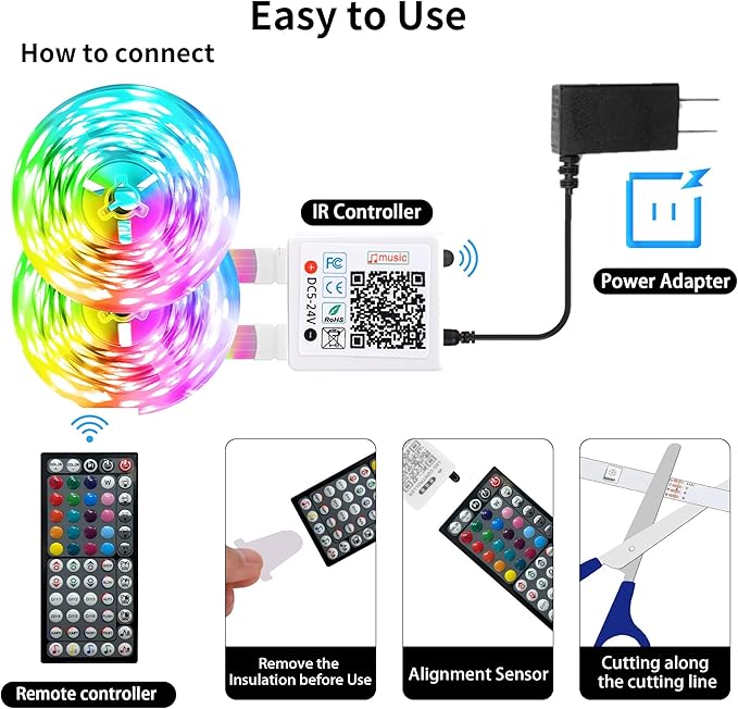 300FT RGB LED Strip Lights Music Sync Bluetooth App & Remote Control Bedroom Lights