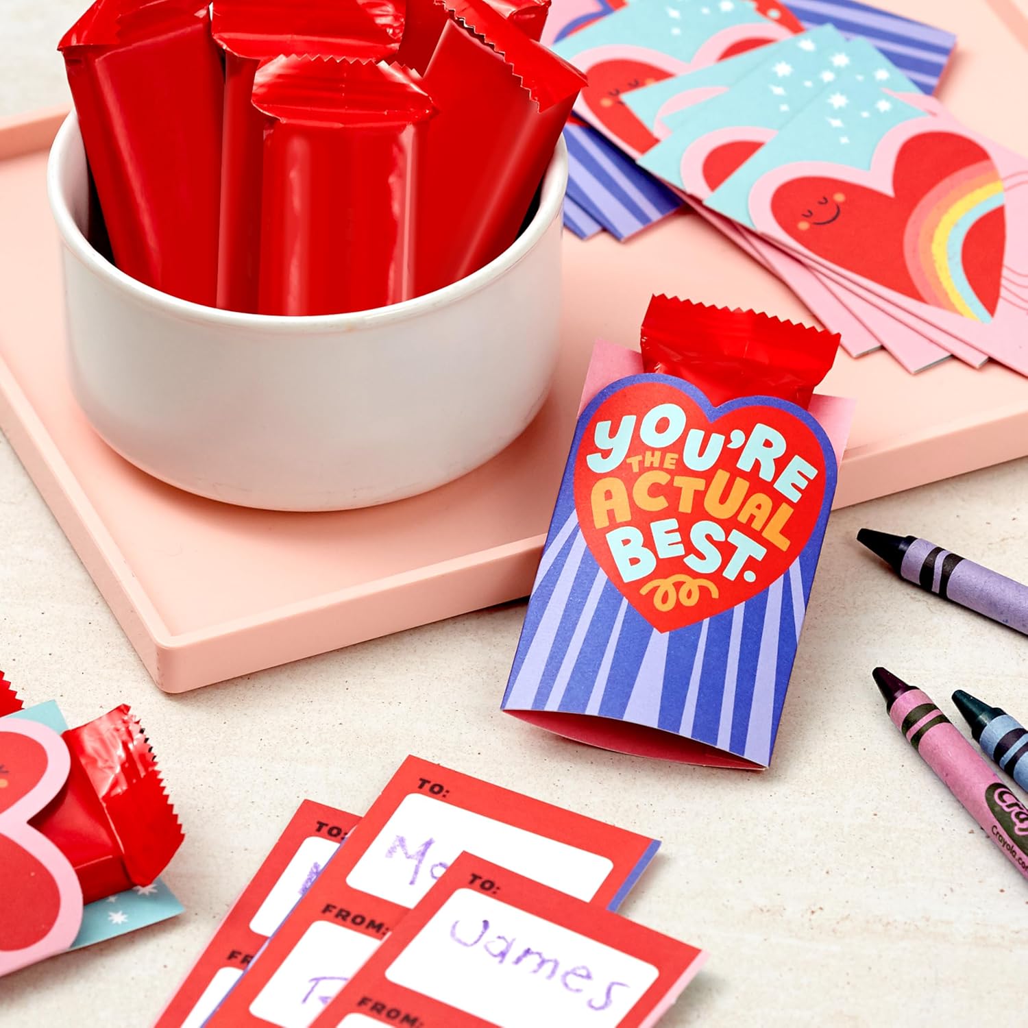 Hallmark Mini Valentine's Day Treat Card Pockets for Kids, Hearts and Roller Skates (32 Mini Pocket Notes with Sticker Seals)