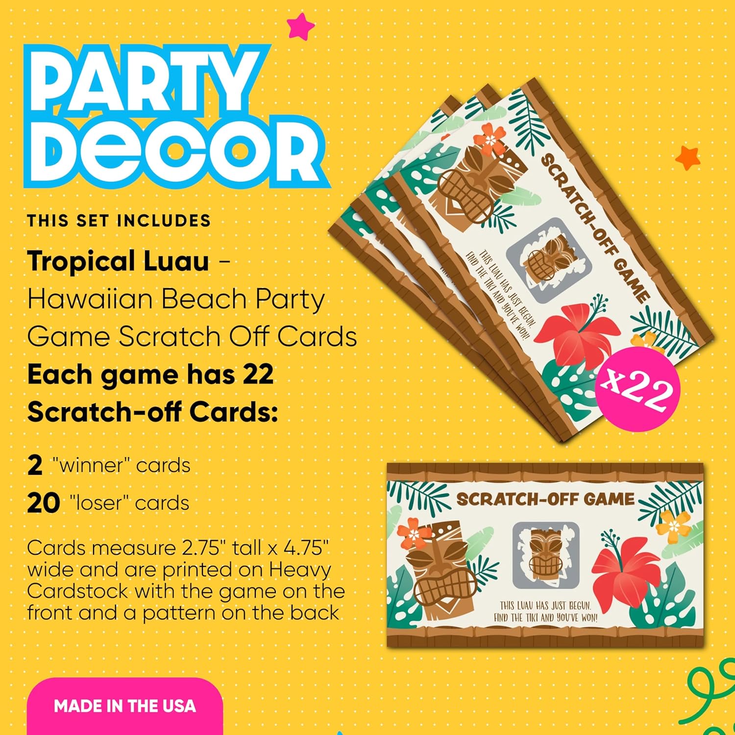 Big Dot of Happiness Tropical Luau Hawaiian Beach Party Game Scratch Off Cards, Fun Party Favors, Game Supplies, Scratcher Card Winners - 22 Count
