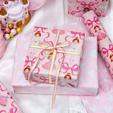 Pink Ballerina Wrapping Paper Roll - Ballet Princess With Bowknots & Heart Pattern, Reversible Gift Wrap For Girls Birthday, Baby Shower, Bridal Shower, Party - Mini Roll - 17 Inch X 16.5 Feet