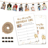 Birthday Party Games, Gold Champagne Birthday Photo Games Card, Birthday Sleepover Party Ideas Supplies, How Old Was The Birthday Girl Game Cards, 30 Pack -03