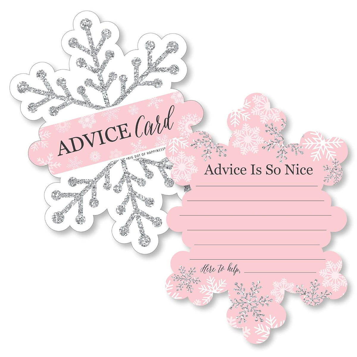 Big Dot of Happiness Pink Winter Wonderland - Wish Card Holiday Snowflake Birthday Party and Baby Shower Activities - Shaped Advice Cards Game - Set of 20