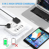 European Travel Power Strip 3 AC Outlets 5 USB Ports 5FT Cord Wall Mount