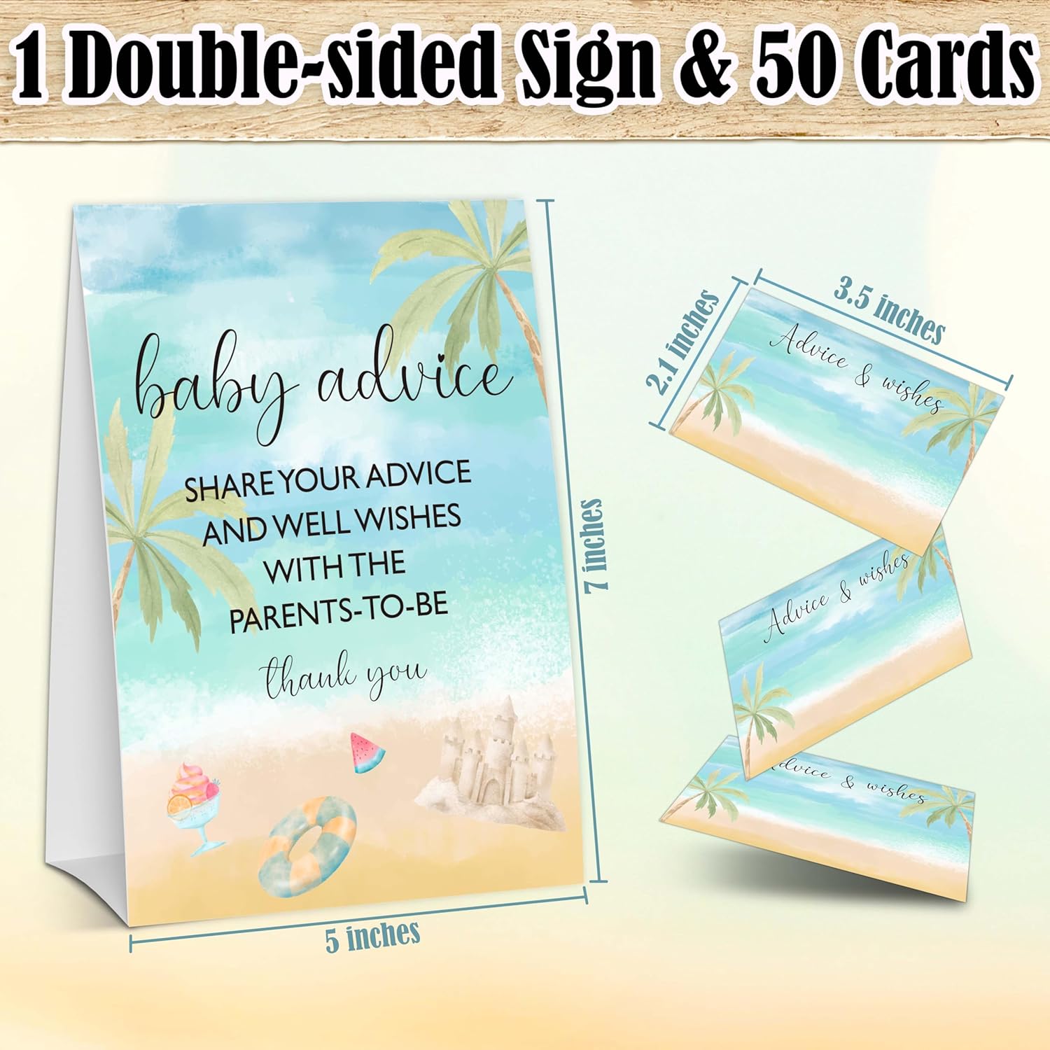 Summer Beach Baby Advice Cards For The Parents-To-Be, Blue Ocean Baby Shower Decorations, 1 Sign & 50 Cards Game Set, Gender Neutral Party Supplies & Favor-A08