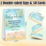 Summer Beach Baby Advice Cards For The Parents-To-Be, Blue Ocean Baby Shower Decorations, 1 Sign & 50 Cards Game Set, Gender Neutral Party Supplies & Favor-A08