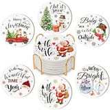 6 Pcs Valentine‘S Day Coasters Funny Bar Ceramic Drink Coasters Round Absorbent Coasters With Holder For Drinks Tabletop Protection Housewarming Birthday Mugs Cups Coffee Bar(Christmas)