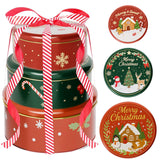 Christmas Cookie Tins With Lids – 3 Pack Holiday Cookie Containers With 16.5Ft Ribbon, Festive Round Metal Nesting Tins For Gift Giving, Baking & Treat Storage