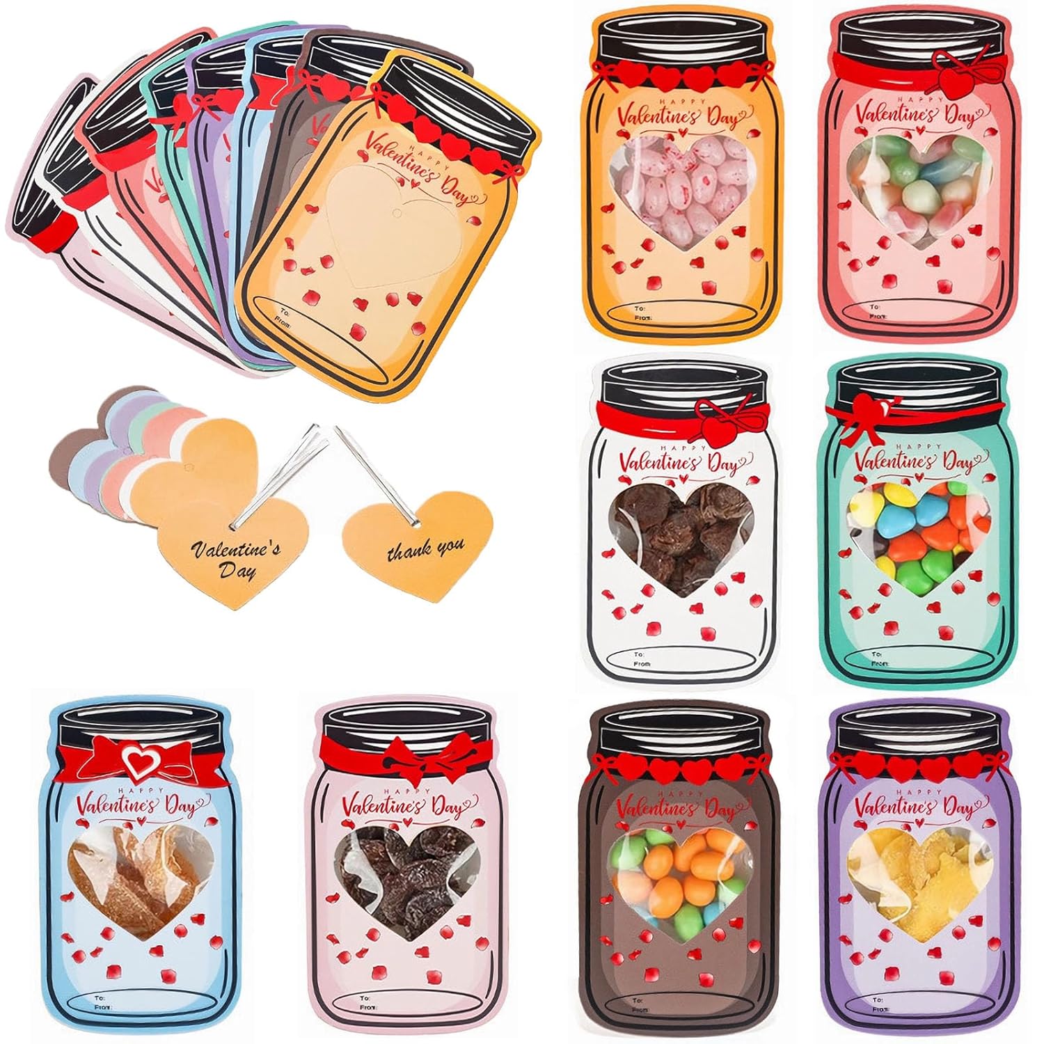 Valentines Cards For Kids Classroom - 48 Pack Mason Jar Valentines Day Cards Funny Valentine Gifts Cards For School Exchange Party Favors (Candy Not Included)