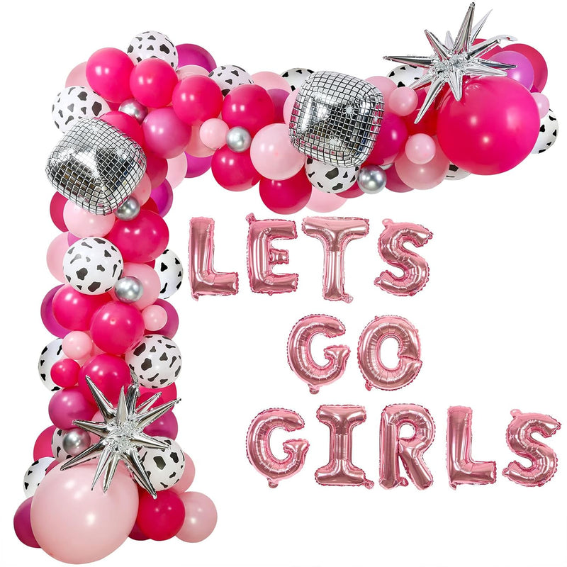 Disco Cowgirl Balloon Arch Garland, Pink Rose Red Silver Balloons With