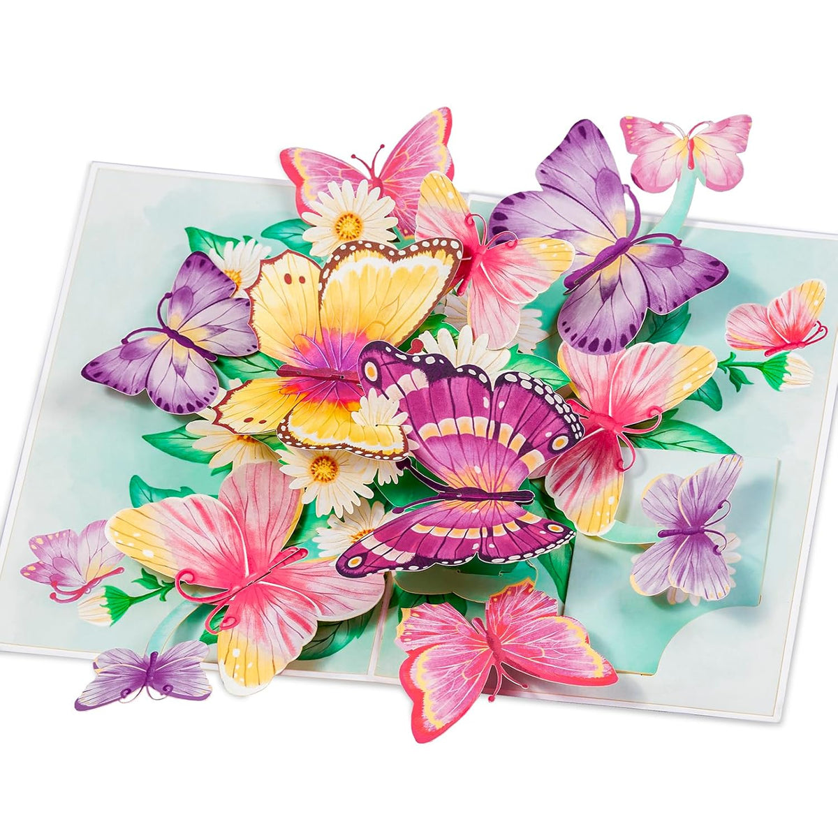 Butterfly Pop Up Card, Colorful Butterflies With Flowers, 3D Greeting Card, Gifts For Birthday, Mothers Day, Valentines Day, 5X7 - Includes Envelope And Message Note