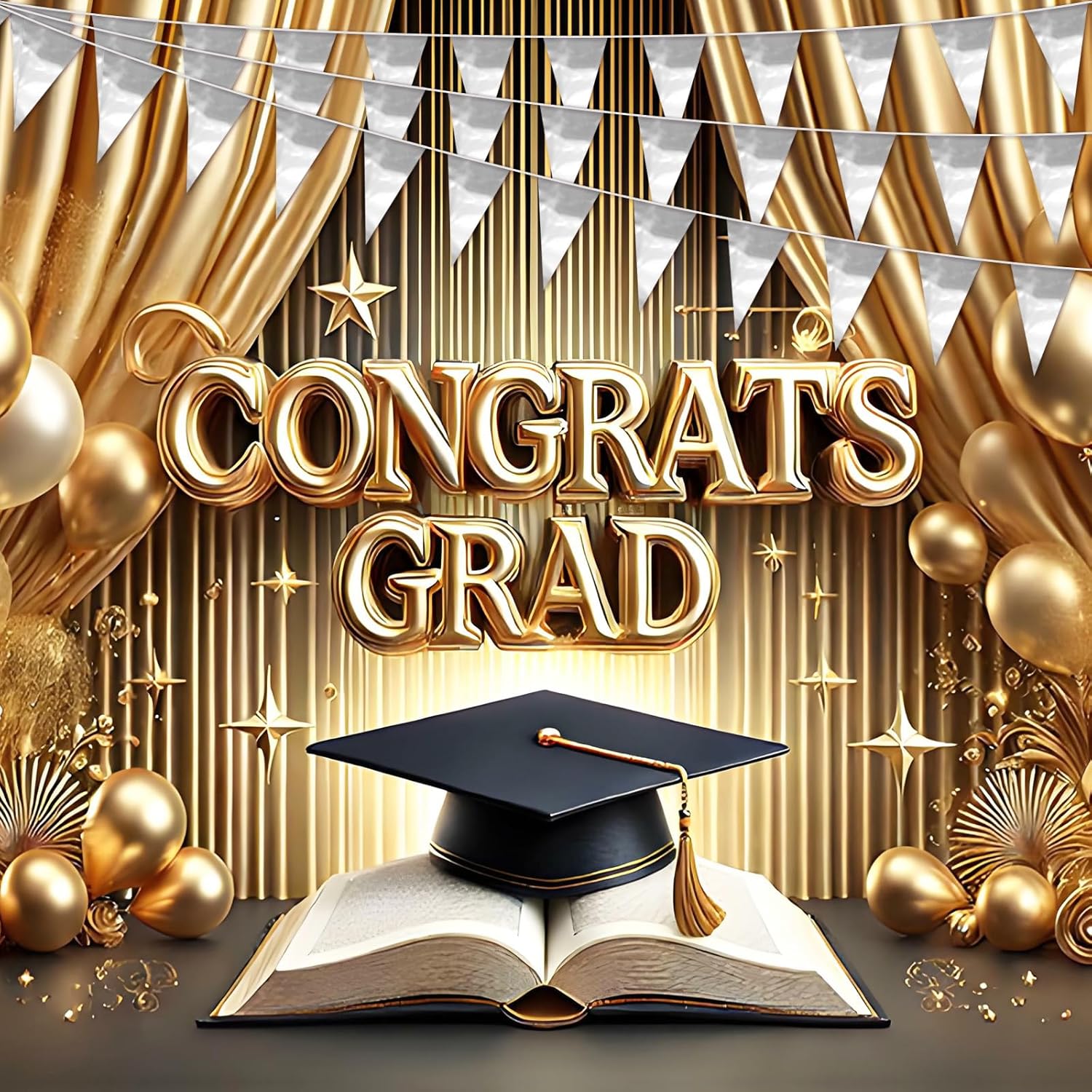 130Ft Silver Glitter Triangle Pennant Banner Flag Metallic Bunting Fabric Garland For Christmas Graduation Wedding Engagement Anniversary Bachelorette Birthday Bridal Shower Valentine'S Party Decor