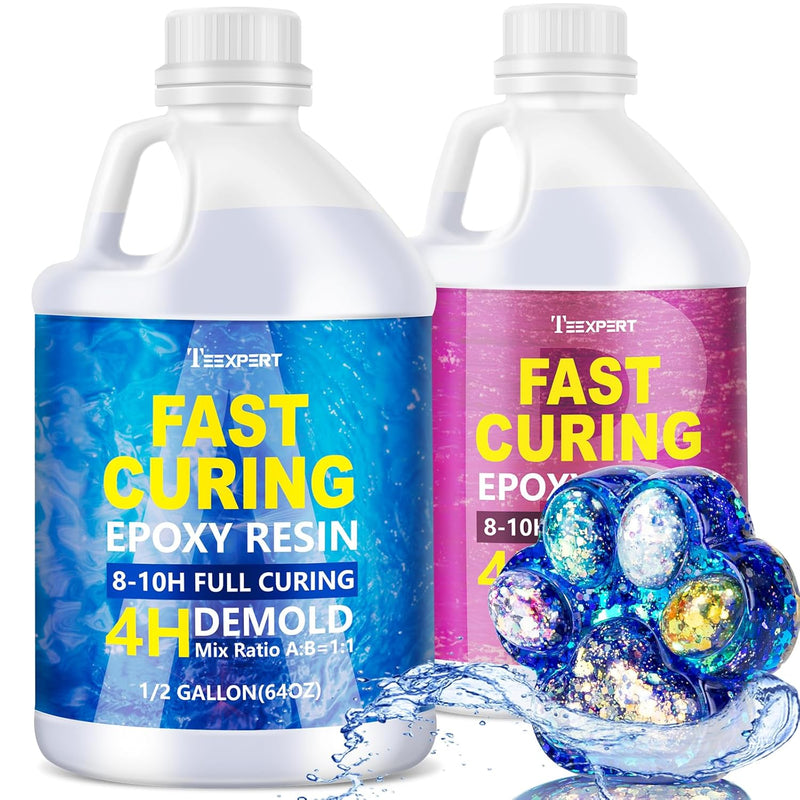 Epoxy Resin - Fast Curing Resin 1 Gallon 4 Hours Demold Crystal Clear & Self-Leveling Casting Resin 8-10 Hours Quick Cure Epoxy Resin Kit For Jewelry, Ring, Keychains, Coaster, Wood, Molds